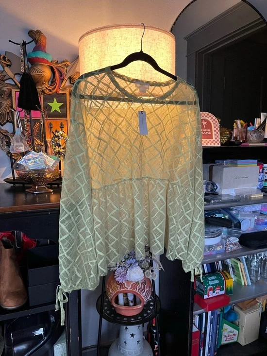 NWT Green Maeve Sheer Babydoll Layering Top - Picture 13 of 14